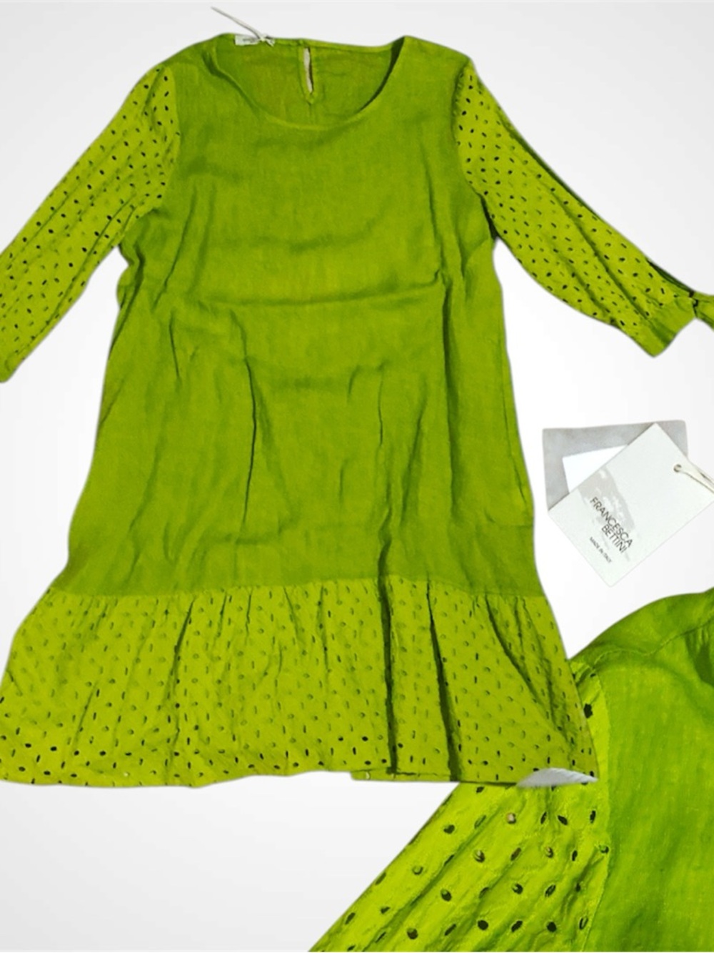 NWT - Lime Green Eyelet Sleeve Ruffle Dress